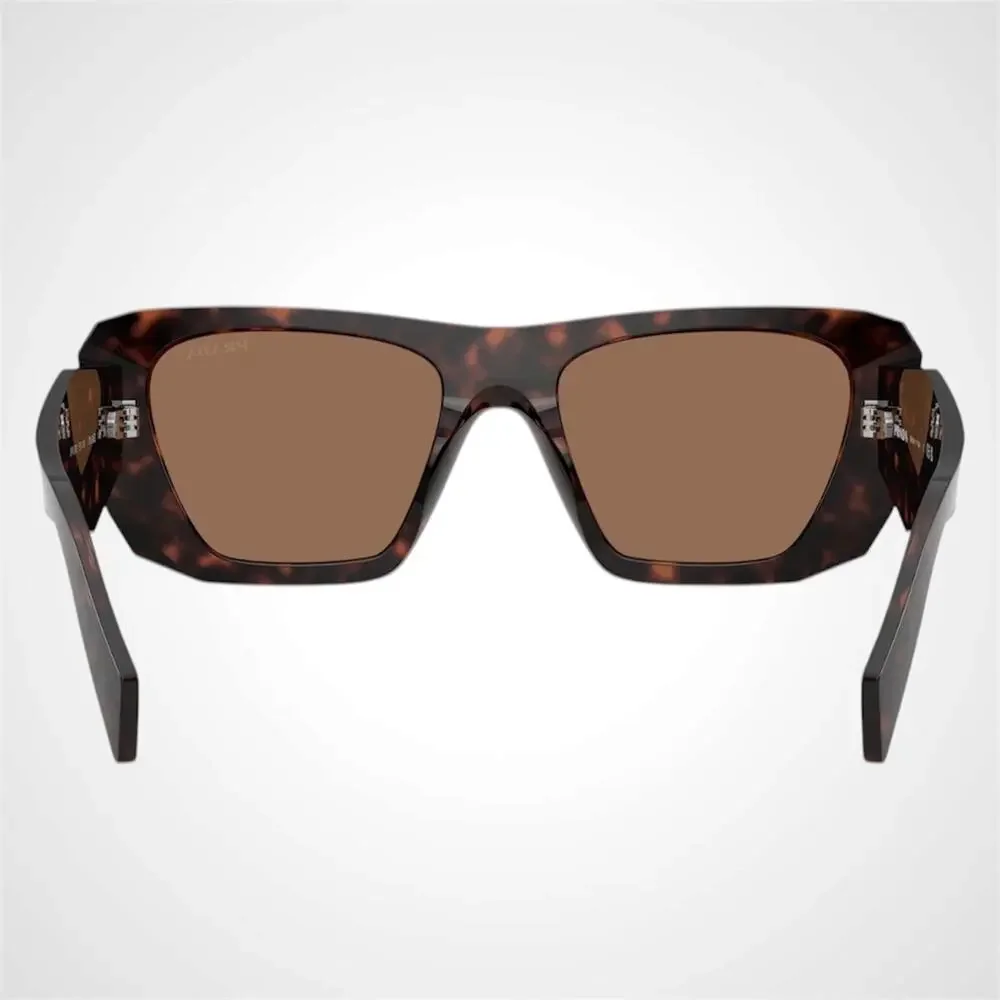 New PRADA Sunglasses Brown Root Tortoise Silver Symbole Logo Square Oversized - Picture 4 of 5